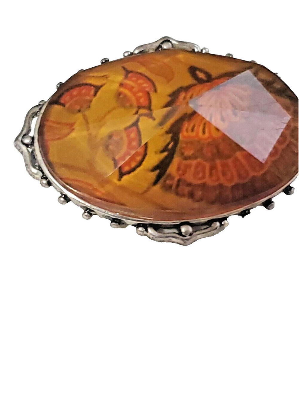 Liz Claiborne Floral Motif Brooch Pin. Vintage Oval Faceted Lucite Brooch Signe